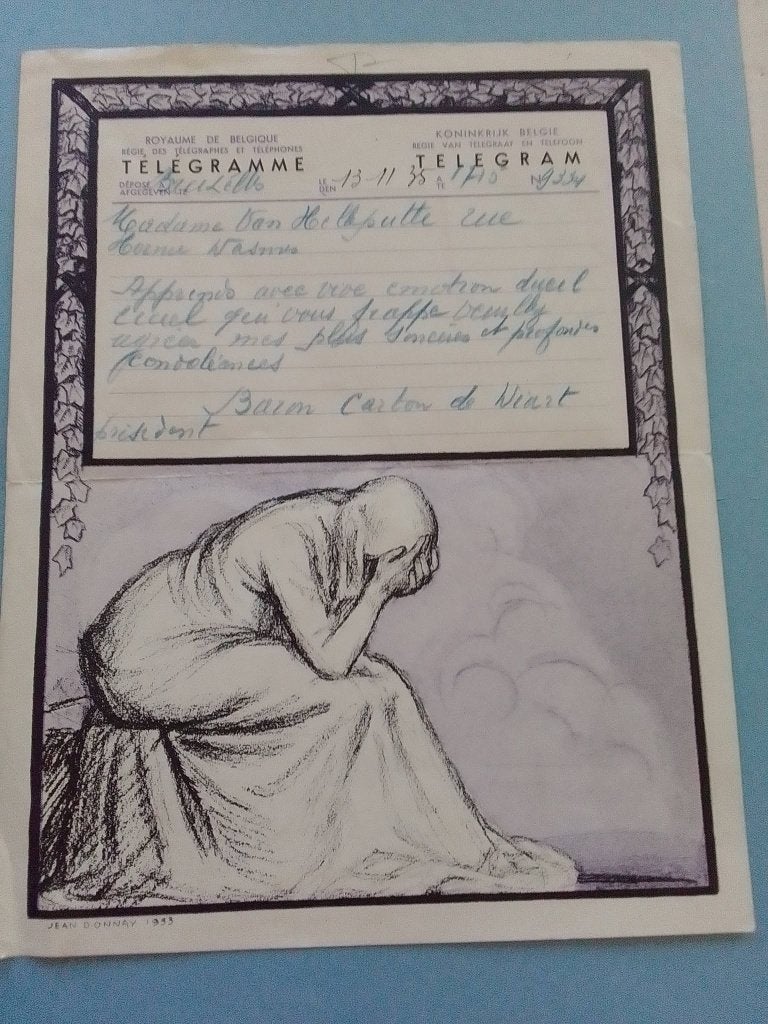 télégramme de deuil RTT 1935 illustré par Jean Donnay, Enlèvement ou Envoi