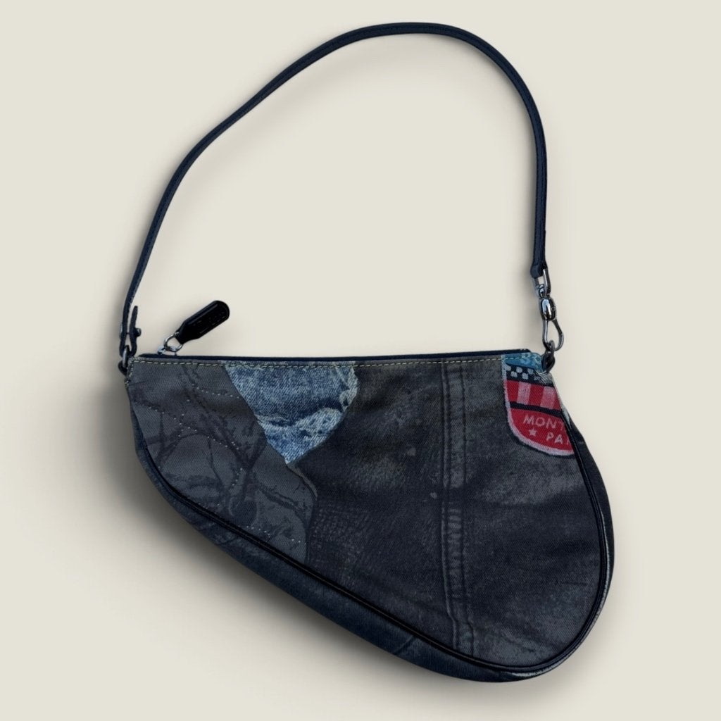Christian Dior Printed Denim Saddle Pochette, Ophalen of Verzenden, Gebruikt, Blauw, Overige merken