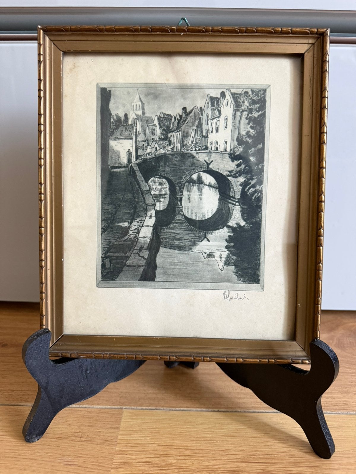 Albert Goethals Vlamingbrug Bruges lithographie signée, Enlèvement ou Envoi, Eau-forte, Lithographie, Signé