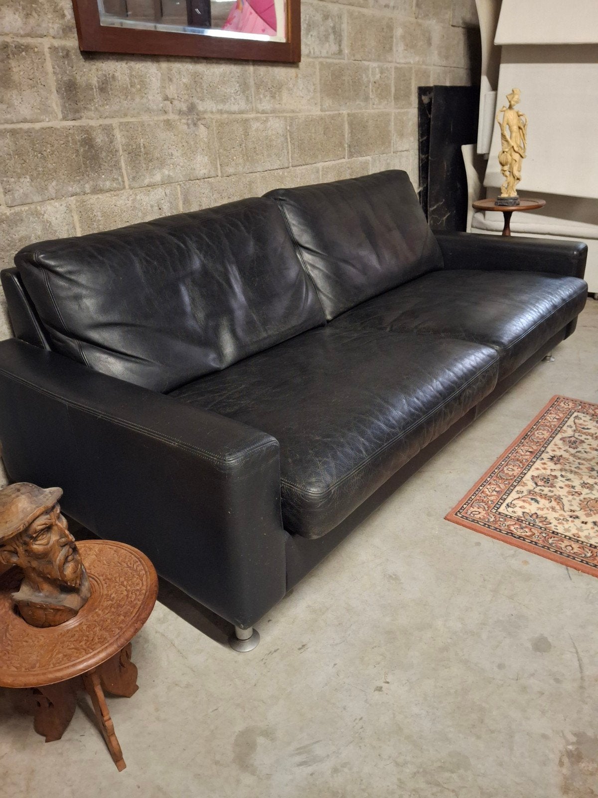 lederen 3 zit zetel in kwaliteits leder en in goede staat., Huis en Inrichting, Ophalen, 150 tot 200 cm, Vintage, Driepersoons
