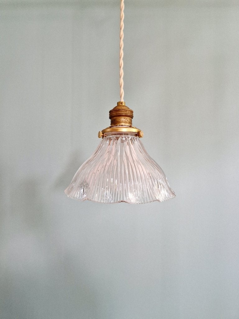 Art Deco hanglamp in gegroefd glas, Holophane, Antiek en Kunst, Ophalen of Verzenden
