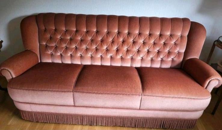 Zetel salon vintage mohair velours franjes Roze Velvet Retro, Huis en Inrichting, Ophalen, Zo goed als nieuw