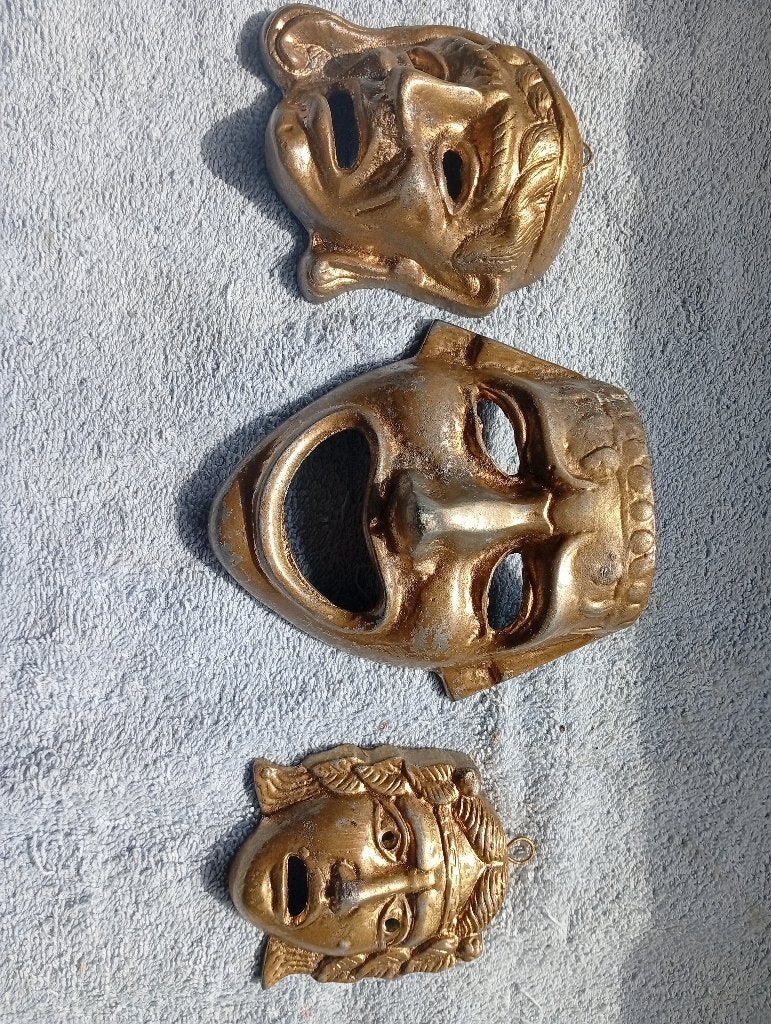 Set van 3 antieke theatermaskers Bronze Vintage Brass 30€, Ophalen of Verzenden, Brons