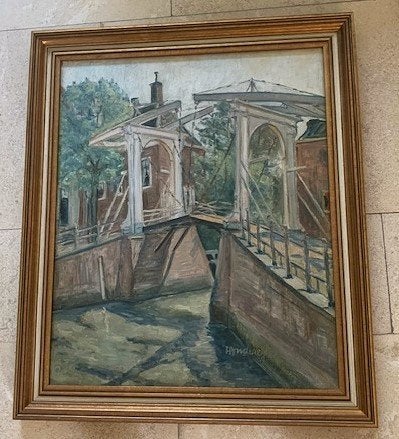 Pont-levis Zierikzee '37 - Hildegard H.A. Andereya 1902-1988, Enlèvement ou Envoi, Peinture à l'huile, Panneau, Paysage urbain / rural
