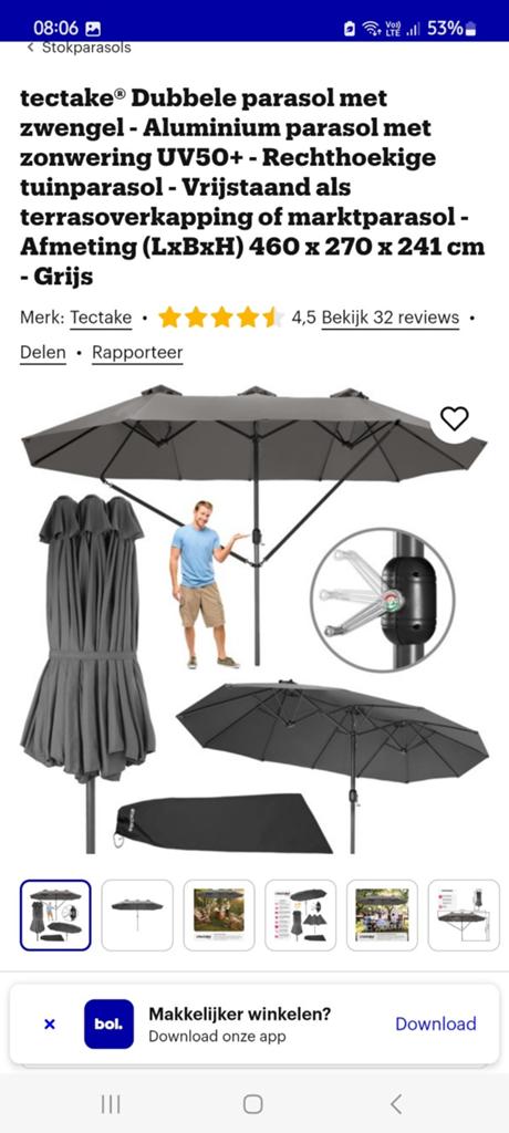 Parasol voor tuin of terras., Tuin en Terras, Parasols, Ophalen