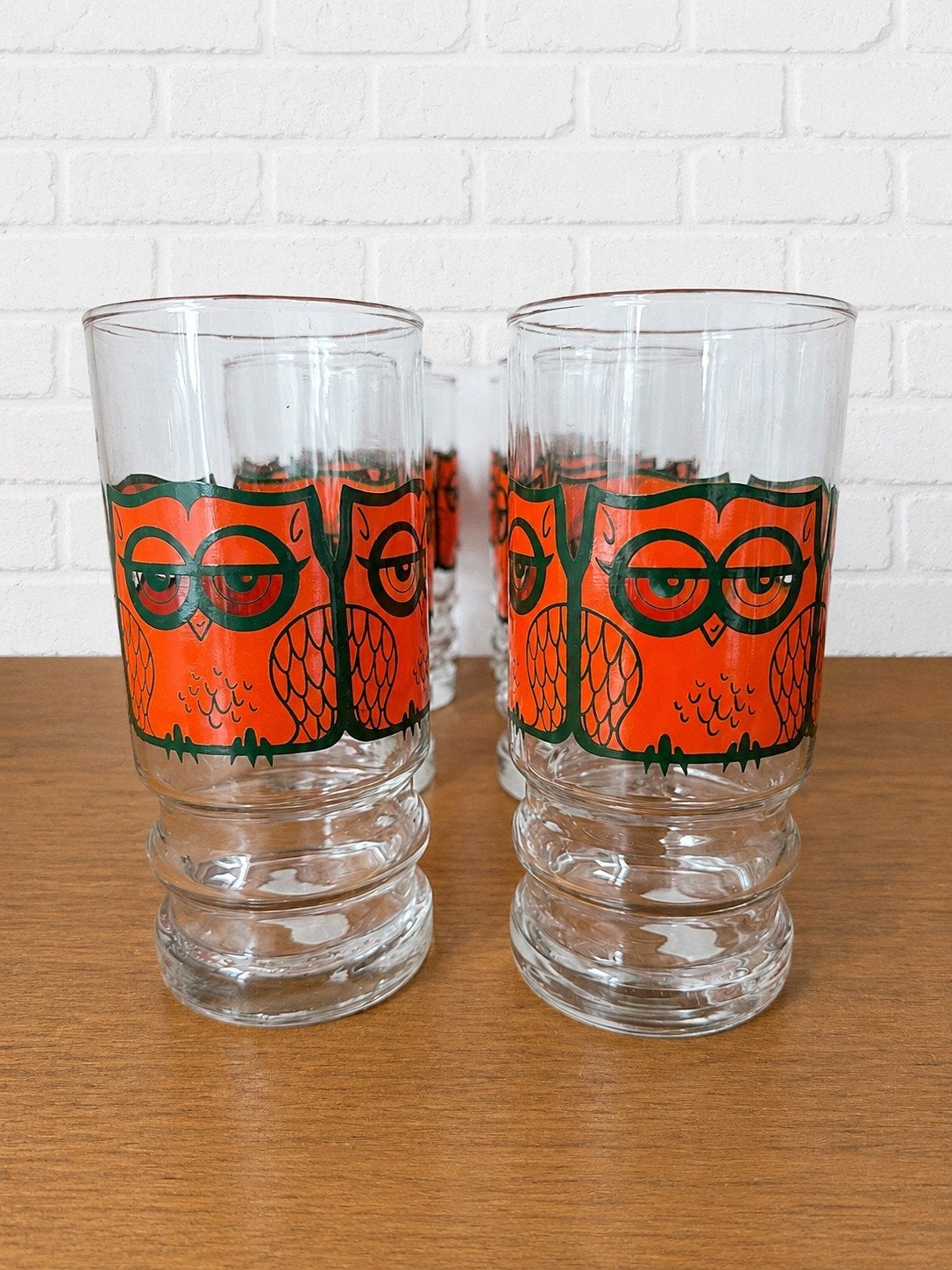 Lot de 8 verres vintage années 70 – Motif hibou orange, Enlèvement ou Envoi