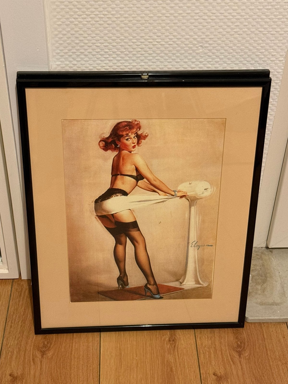 Set van 2 ingelijste Gil Elvgren pin-up repro retroAmericana, Antiek en Kunst, Ophalen of Verzenden, Print, Print/reproductie