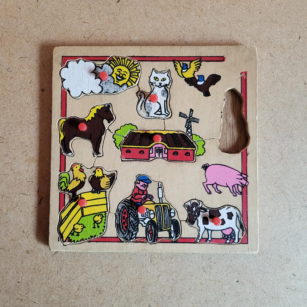 Houten puzzel dieren boerderij, Kinderen en Baby's, Speelgoed | Kinderpuzzels, Ophalen of Verzenden, Minder dan 10 stukjes, Gebruikt