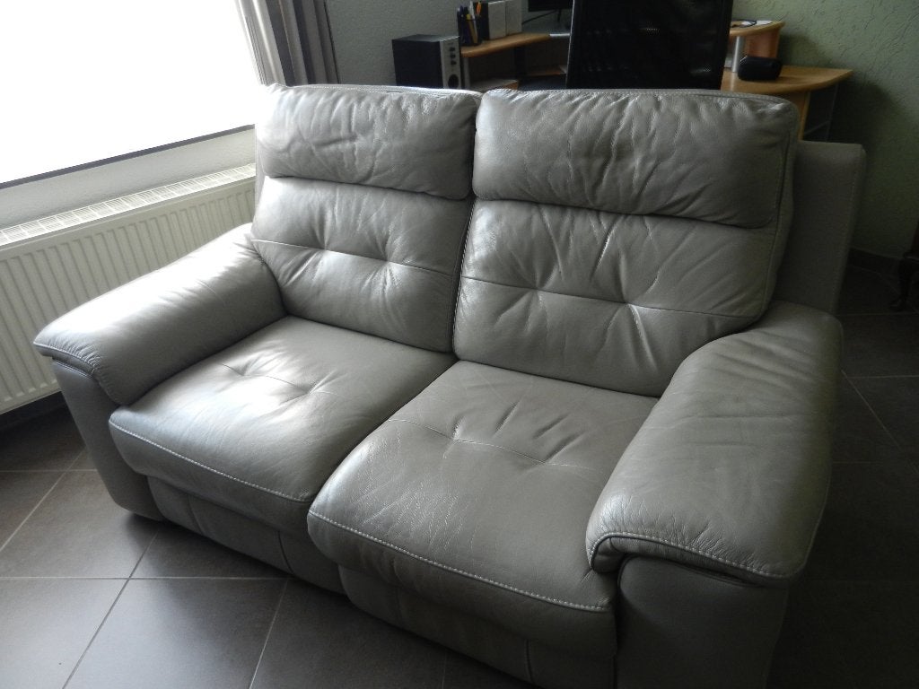 Leren bankstel, Huis en Inrichting, Ophalen, Gebruikt, Leer, Rechte bank