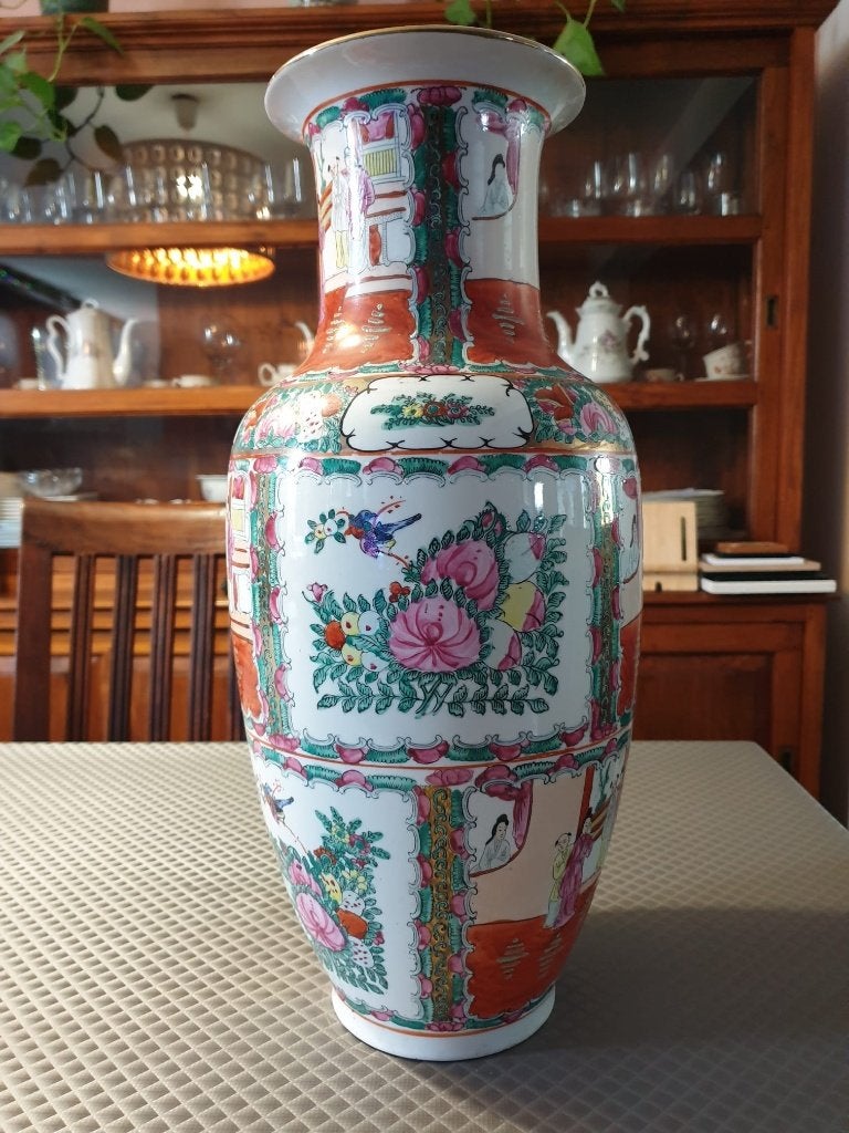 Grote Chinese porseleinen vaas - Rose Medallion Canton 47 cm, Antiek en Kunst, Ophalen