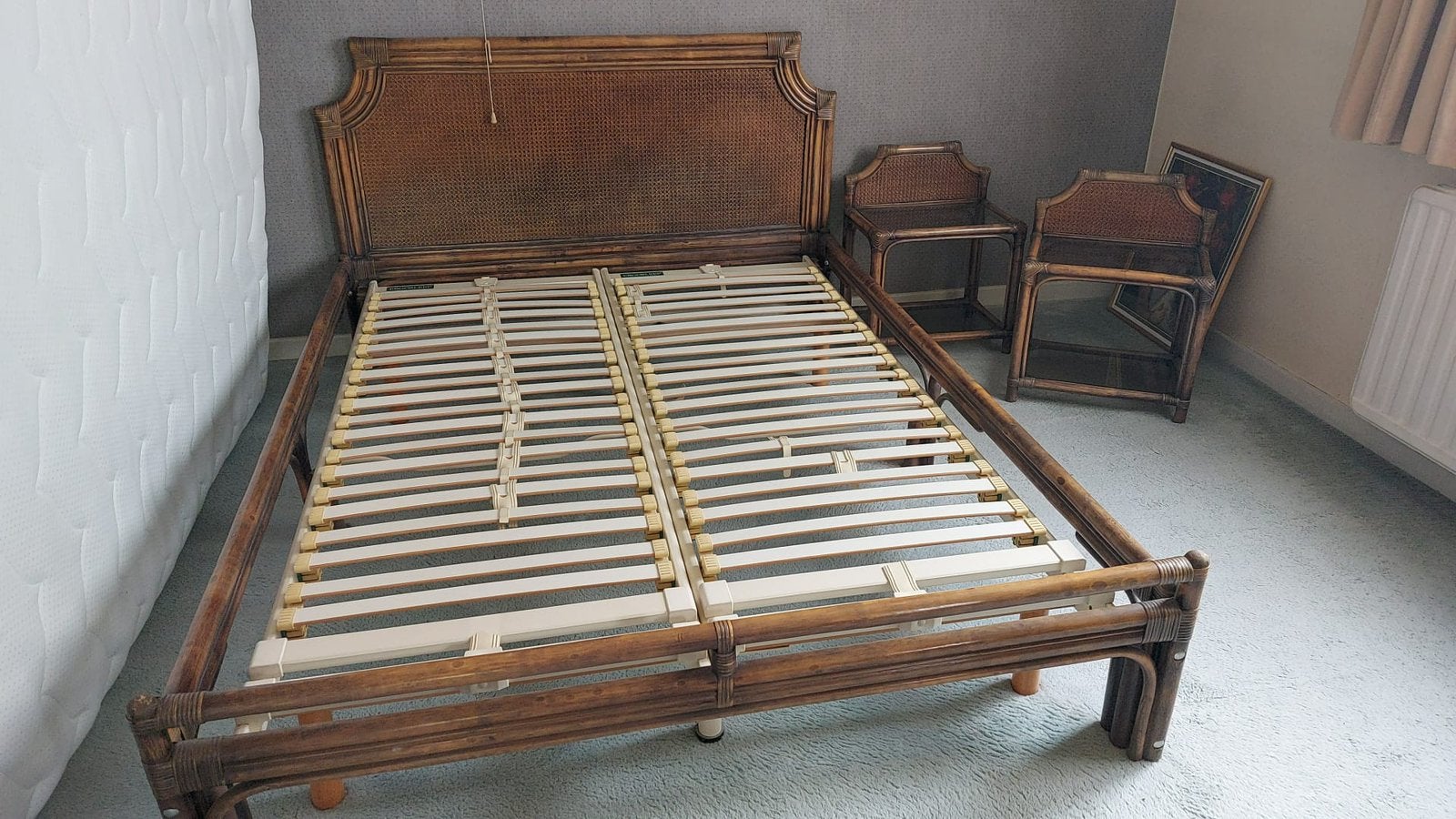 Lit double en bois ancien, Enlèvement, Utilisé, Queen size
