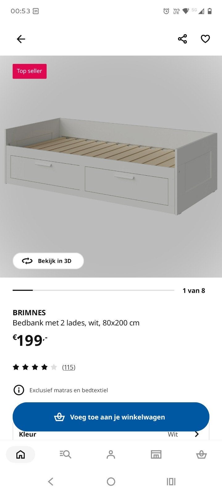 1 persoonsbed Ikea Brimnes 80x 200 - landelijke stijl, Ophalen, Zo goed als nieuw, 180 cm of meer, 70 tot 85 cm