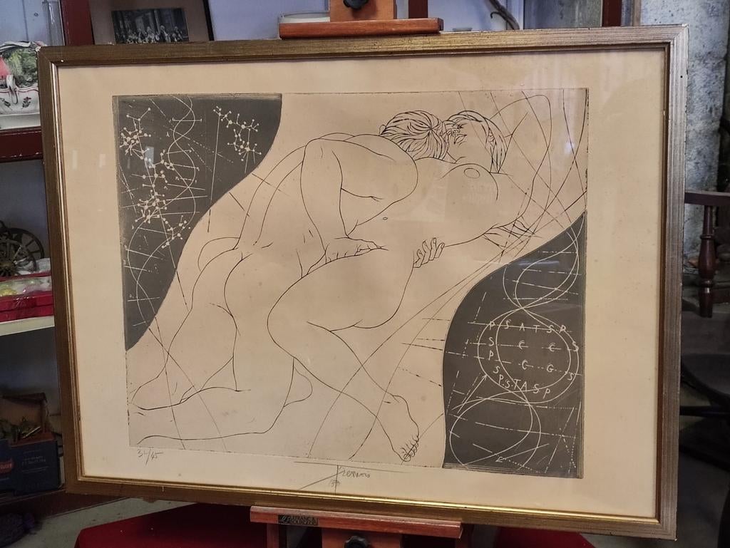 Belle gravure signée Tremois 1972, Enlèvement, Gravure