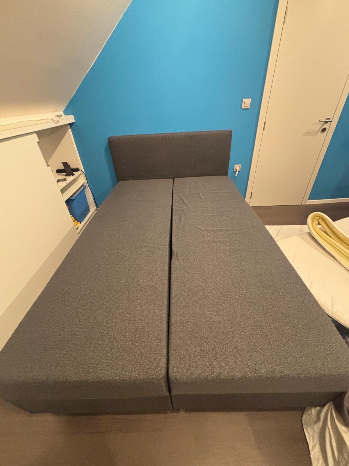 Boxspring met extra schuimlaagmatras, Maison & Meubles, Queen size, 210 cm, Grijs zwarte stof, Enlèvement