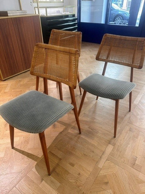 3 chaises danoises vintage deense stoelen – années 1950, Trois, Brun, Enlèvement, Utilisé