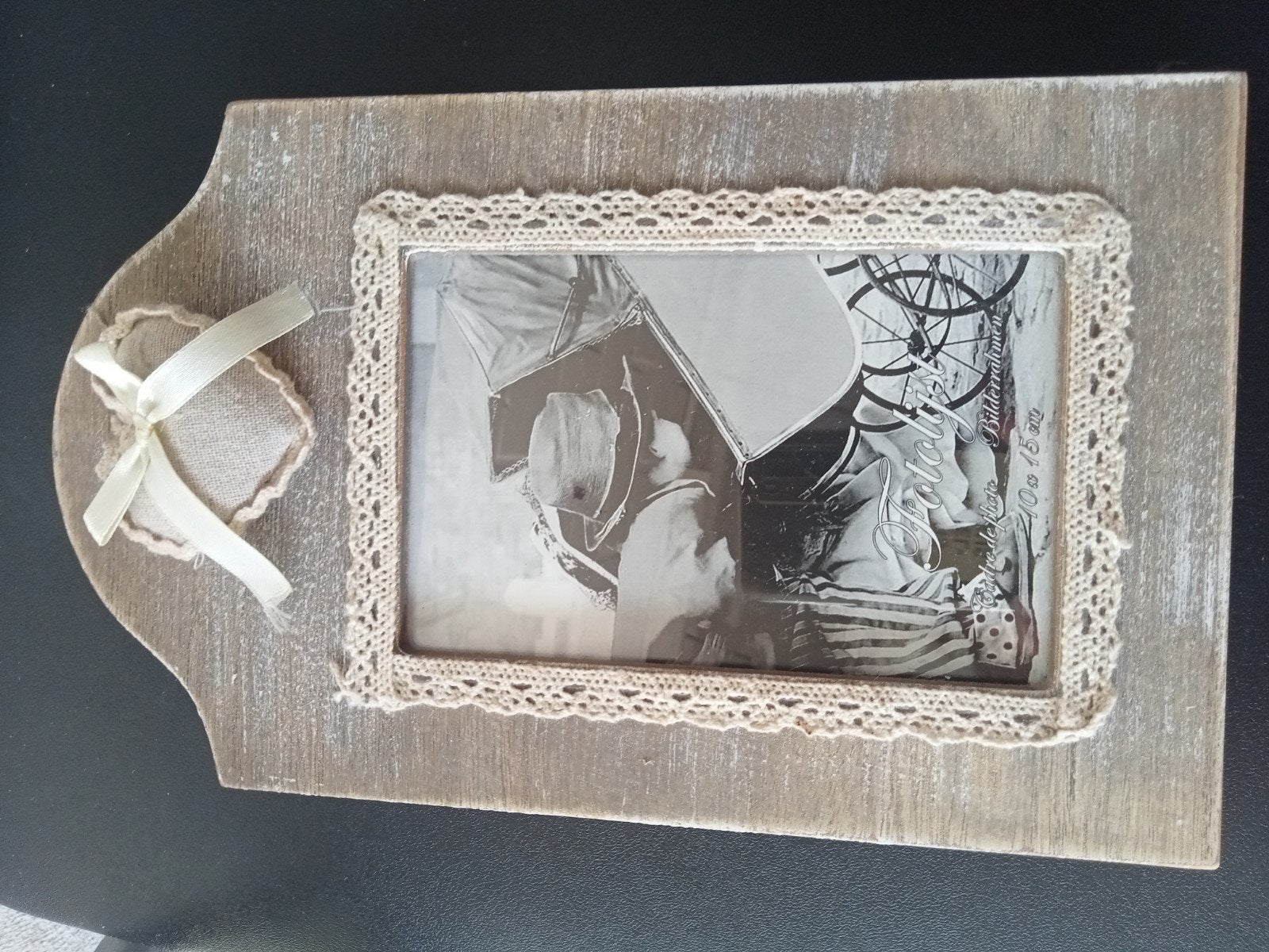 Fotokader hout met stoffen hartje, Ophalen, Gebruikt