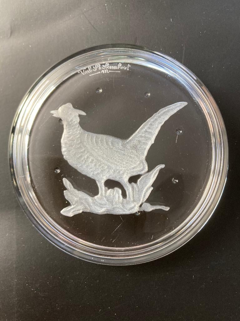 sous verres transparents Val st Lambert motif oiseaux., Enlèvement, Utilisé, Verre ou Tasse