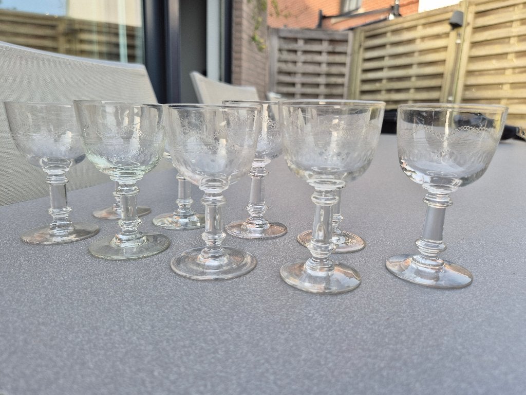 set van 9 kristallen digestiefglazen Val Saint Lambert, Antiek en Kunst, Ophalen