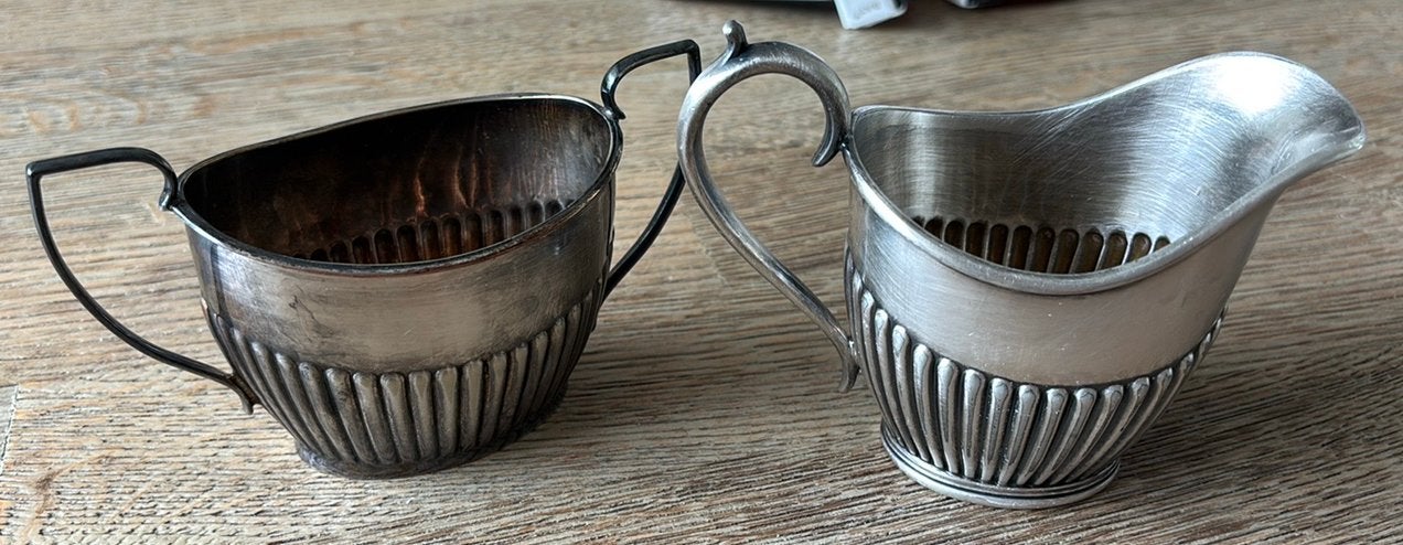 Vintage Verzilverd Suiker en Melk Setje – Geribbeld Design, Enlèvement, Or