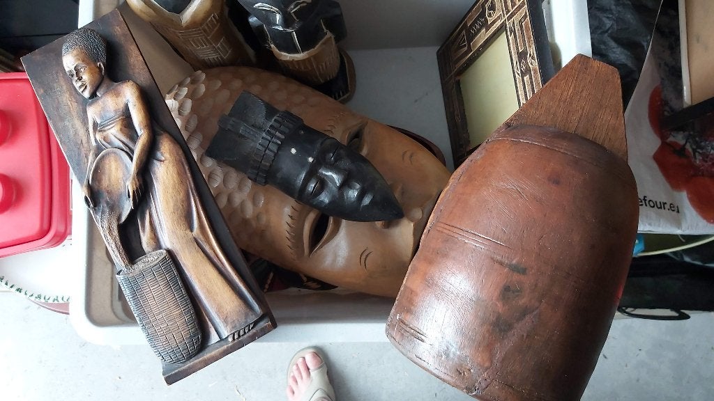lot Olifanten, maskers, en andere Afrikaanse beelden, Ophalen, Afrika, Hout, Houtsnijwerk