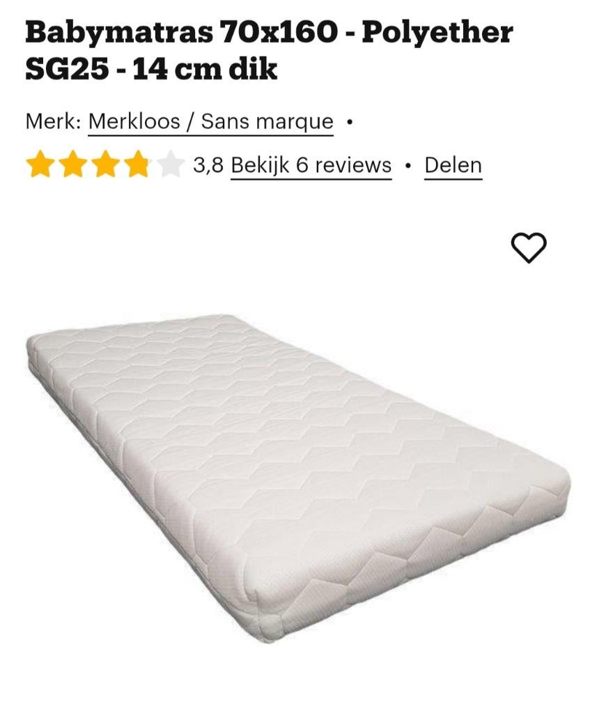 Baby matras, Ophalen, 70 tot 85 cm, 140 tot 160 cm, Zo goed als nieuw