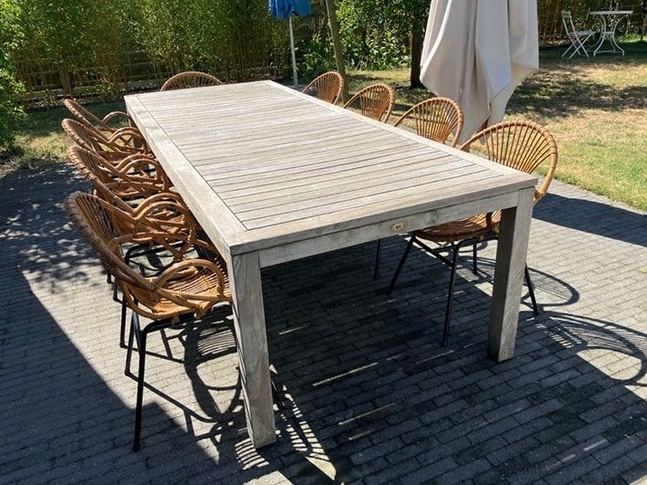 Terrastafel teak, Jardin & Terrasse, Tables de jardin, Enlèvement, Utilisé, Rectangulaire, Bois de teck