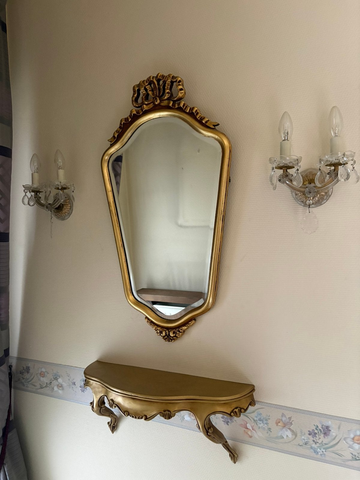 Miroir baroque vintage avec console murale Style doré/Rococo, Antiquités & Art, Enlèvement, Autres formes, Moins de 50 cm, Moins de 100 cm