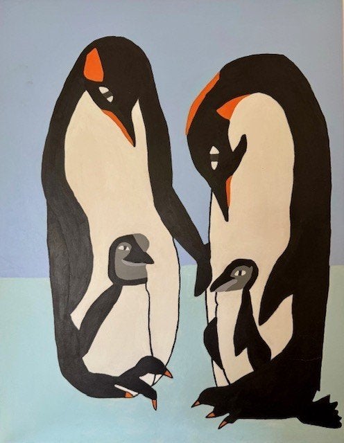 Kunstwerk Familie Pinguïns, Antiek en Kunst, Kunst | Schilderijen | Modern, Ophalen