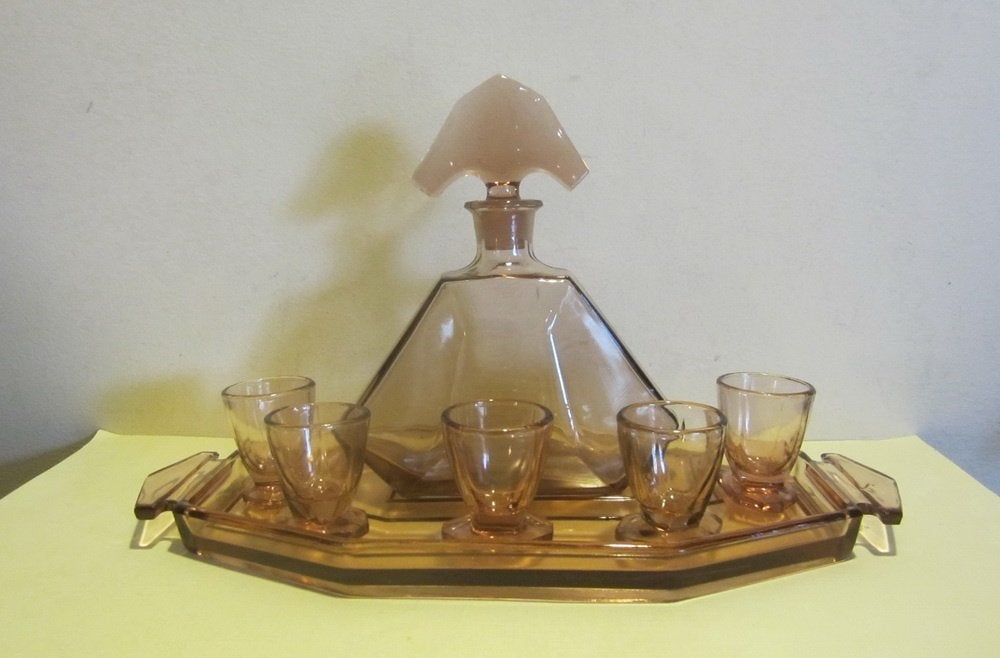 set à liqueur Rozaline Art Déco: carafe, plateau, verres, Envoi