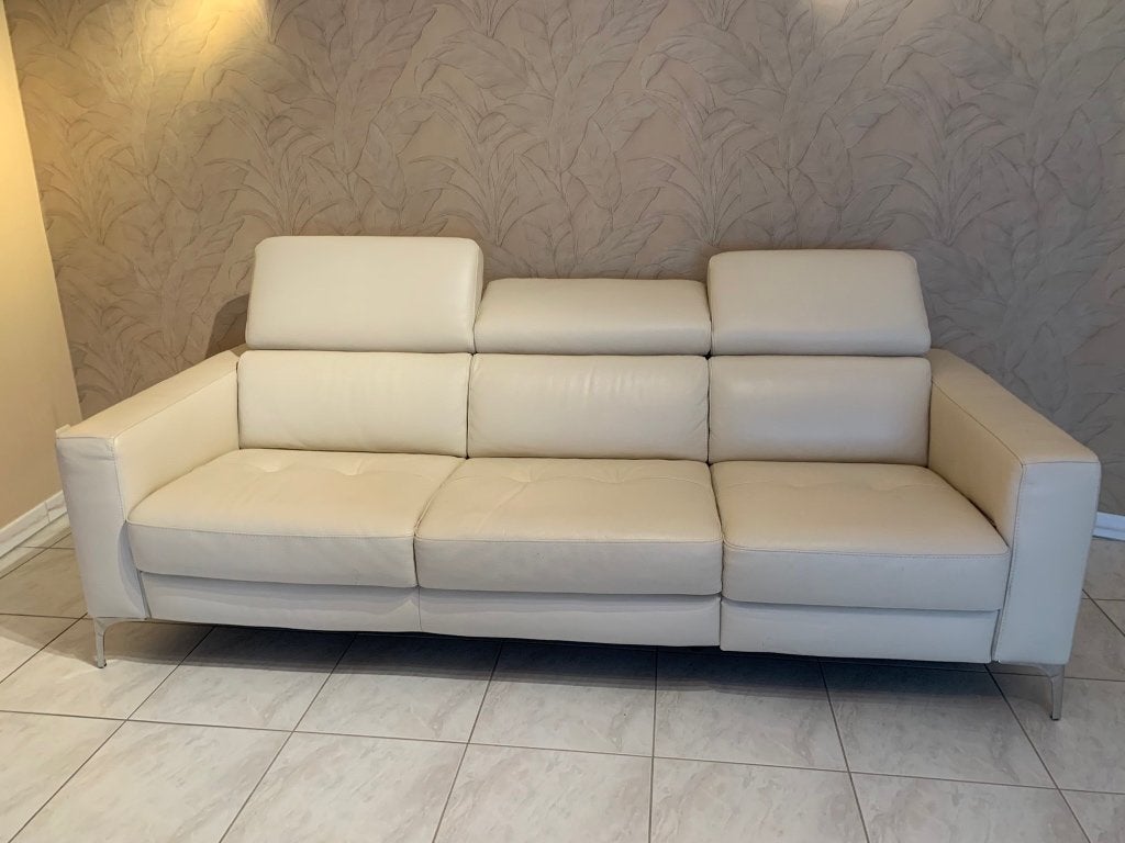 Zetel, Huis en Inrichting, Ophalen, Modern - licht beige leder, 100 tot 125 cm, Driepersoons