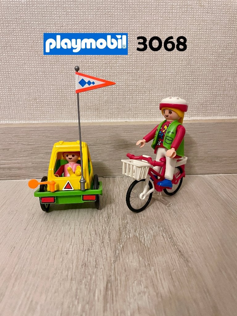 Playmobil setje 3068 Fiets met fietskar, Complete set, Ophalen of Verzenden, Zo goed als nieuw, Figuren