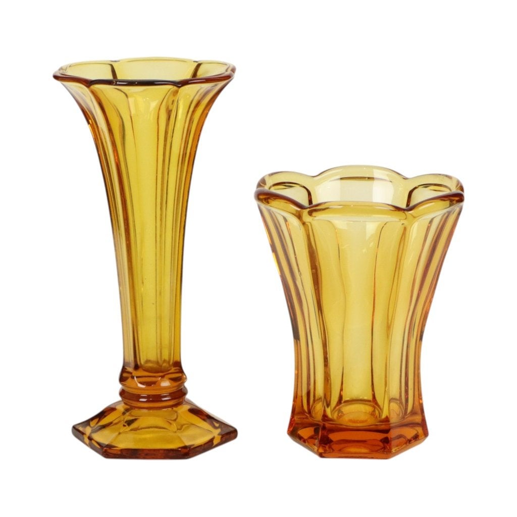 Set Amberkleurige Vazen Luxval Américain Art Deco 1935, Antiquités & Art, Antiquités | Vases, Enlèvement ou Envoi