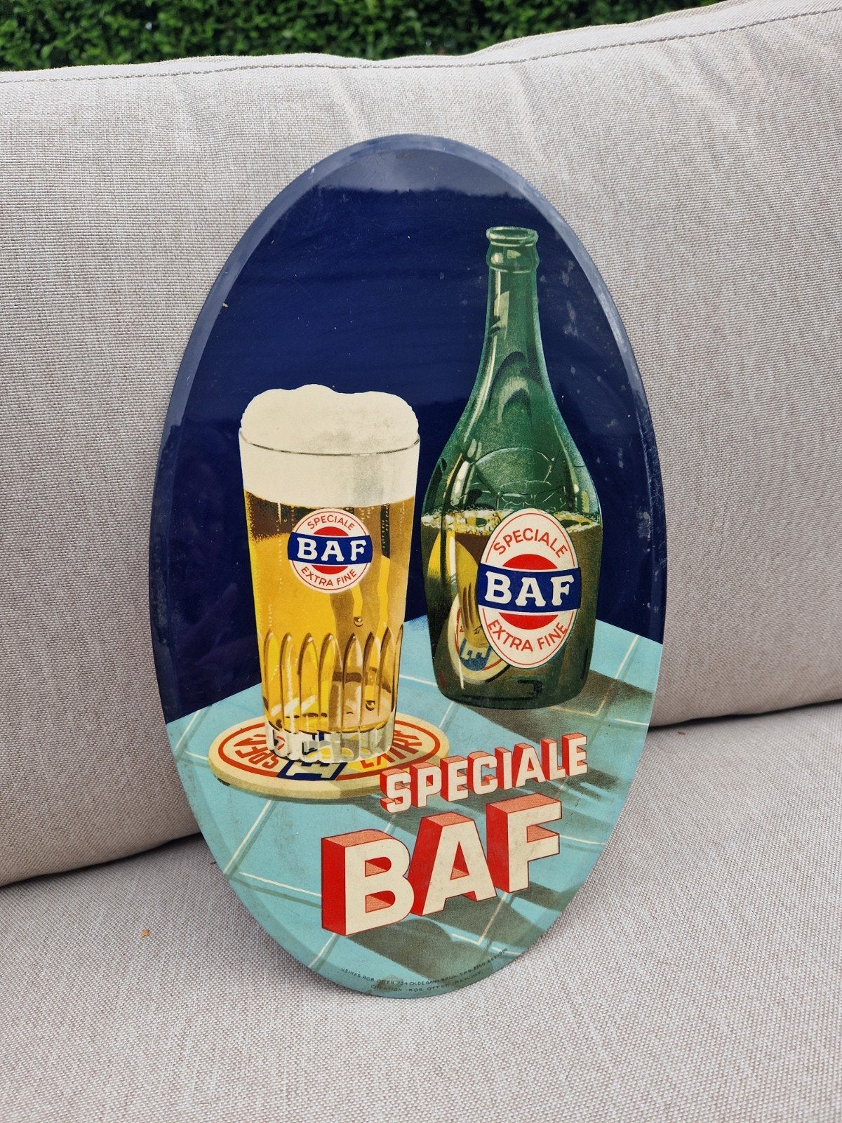 Plaque publicitaire Vintage Bière BAF – Glacoïde R. Otten (A, Collections, Enlèvement ou Envoi, Comme neuf, Panneau, Plaque ou Plaquette publicitaire
