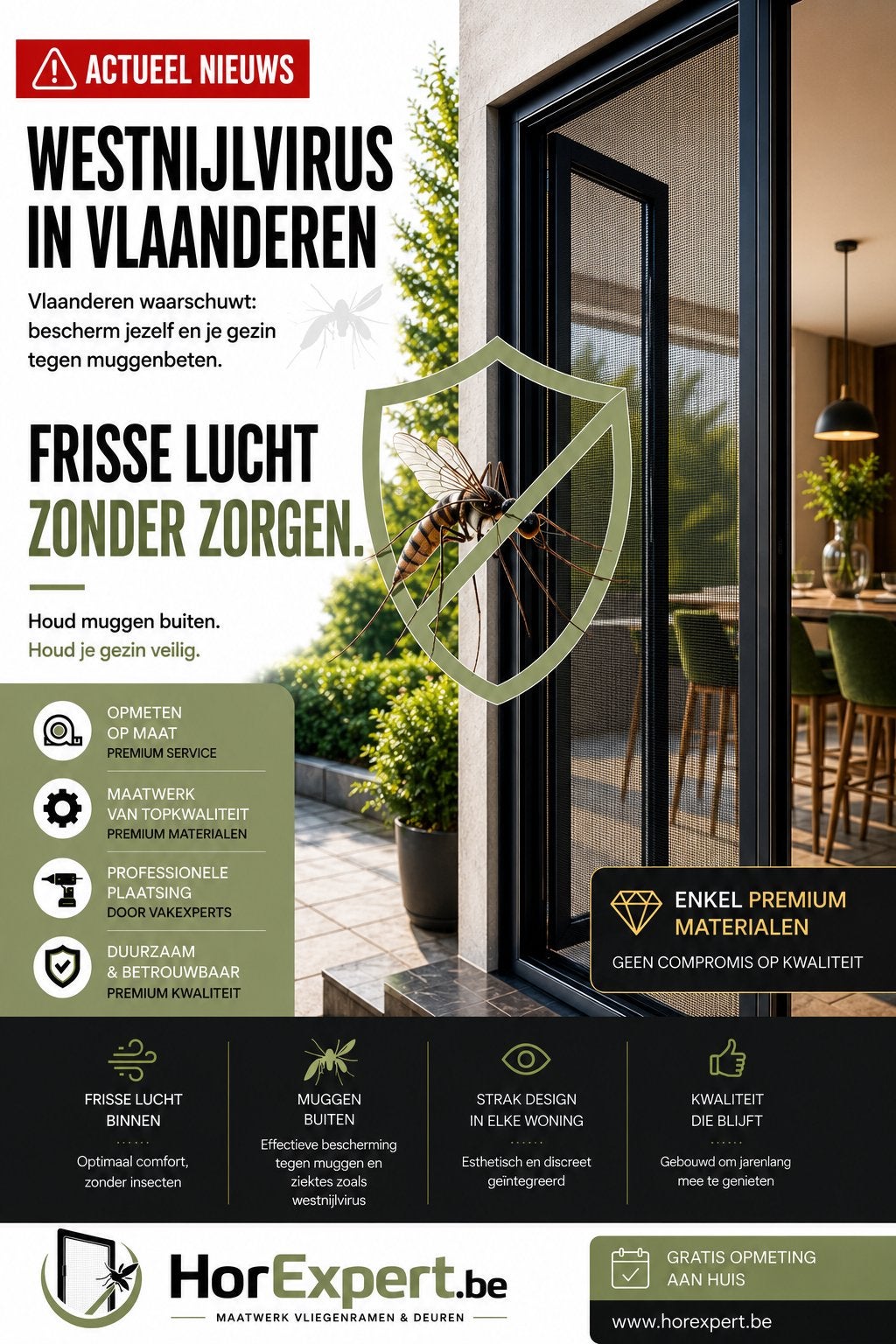 WESTNIJLVIRUS!!! Horren| Vliegenramen| Vliegendeuren op maat, Doe-het-zelf en Bouw, Deuren en Vliegenramen, Ophalen, Nieuw