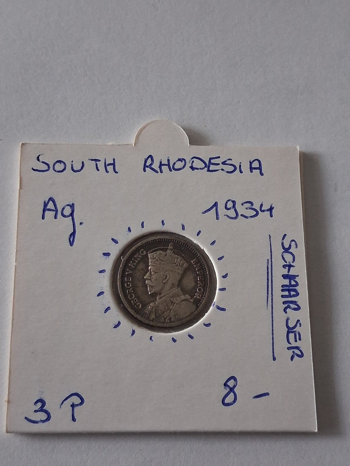 Rhodésie du Sud 3P 1934 AG NICE ! ! PLUS RARE, Timbres & Monnaies, Enlèvement ou Envoi