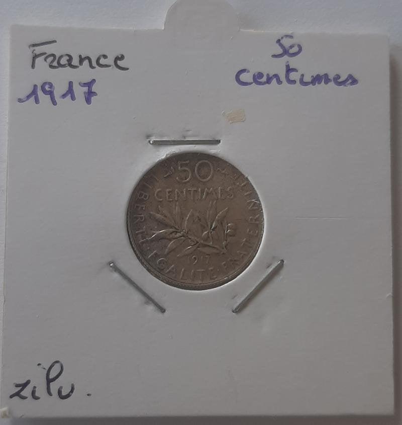 France 50 centimes 1917 argent, Enlèvement ou Envoi, France, Argent