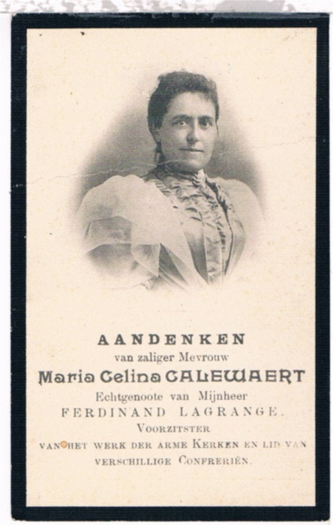 Bp. Calewaert Maria.  Deinze 1854 † Deinze 1909, Enlèvement ou Envoi, Image pieuse