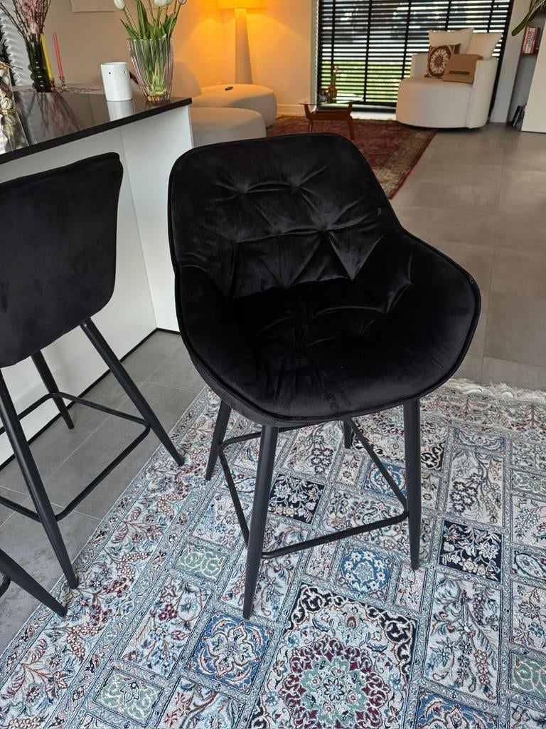 3x barstoelen zwart velvet, Ophalen, Zo goed als nieuw