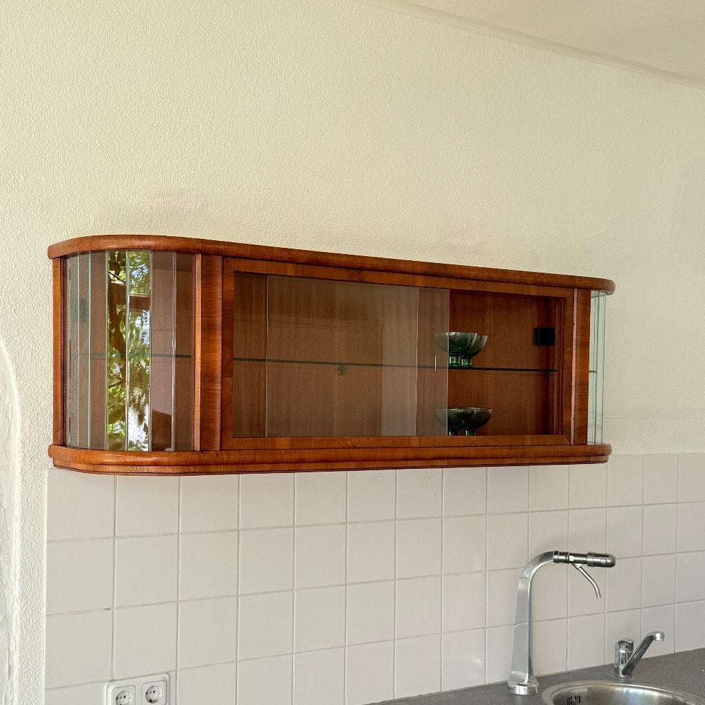 Pools Mid-Century Wandvitrinekast 'Wanda' in art-deco stijl, Antiek en Kunst, Ophalen of Verzenden
