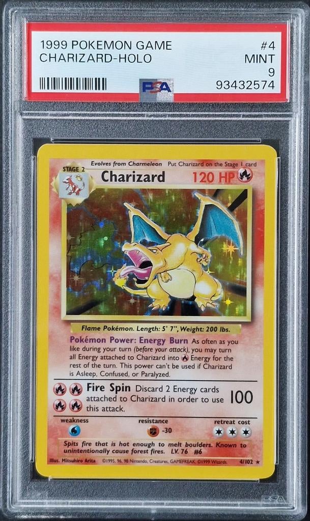 Charizard Holo Psa 9 base set unlimited, Ophalen of Verzenden, Zo goed als nieuw