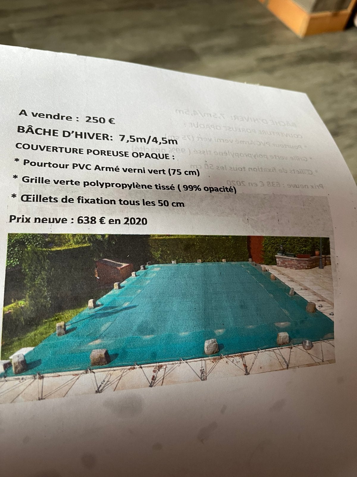 Bache verte d’hiver pour piscine, Jardin & Terrasse, Enlèvement, Utilisé, Couverture de piscine