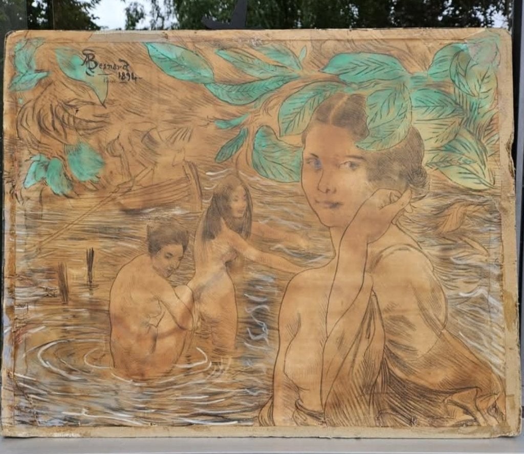 Albert besnard - zeldzame voorstudie tekening 1894, Antiek en Kunst, Ophalen, Tekening, Papier