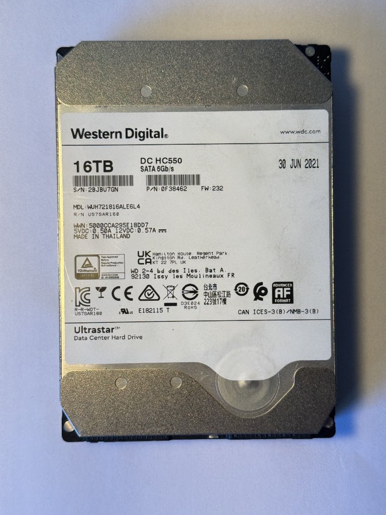 Western Digital Ultrastar DC HC550 16 TB SATA 3,5", Computers en Software, Harde schijven, Zo goed als nieuw, Server, Extern, HDD