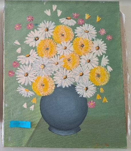 Schilderij - vaas met bloemen, Enlèvement ou Envoi, Peinture à l'huile, Signé, Fleurs