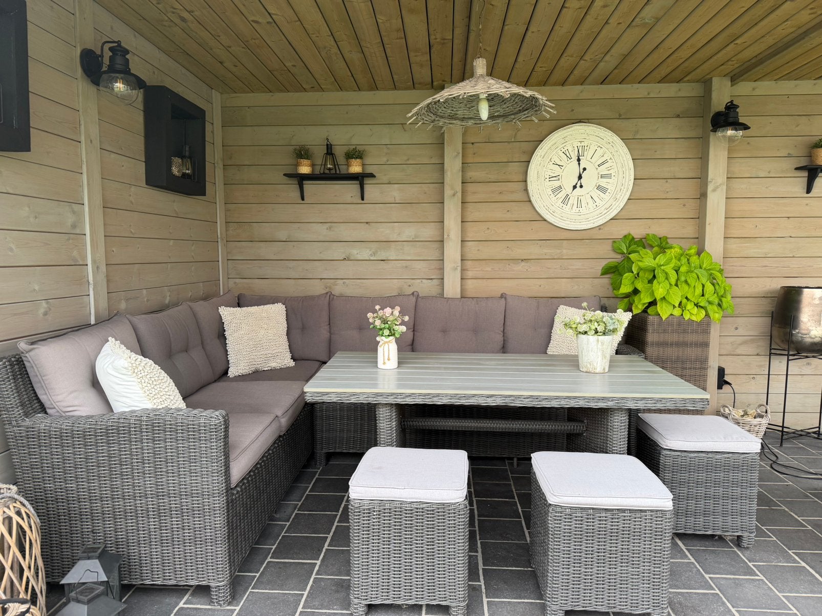 Rotan tuinset voor 6 zitplaatsen, Ophalen, Gebruikt, Rotan, 6 zitplaatsen
