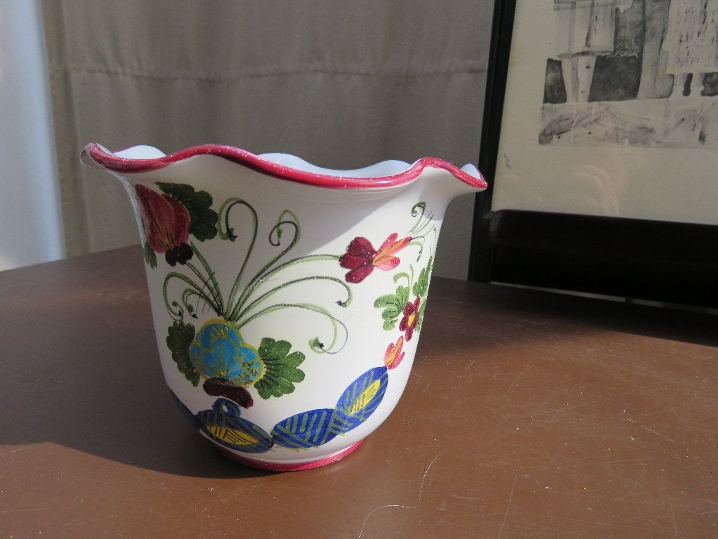 Bloempot Italy keramiek decor bloemen, Antiek en Kunst, Ophalen of Verzenden