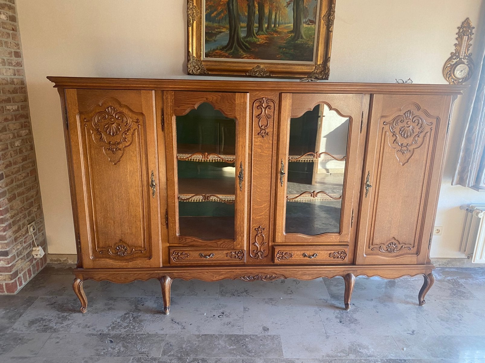 Klassieke eiken vitrinekast/dressoirkast – 240 x 150 x 40 cm, Huis en Inrichting, Kasten | Dressoirs, Ophalen, Zo goed als nieuw