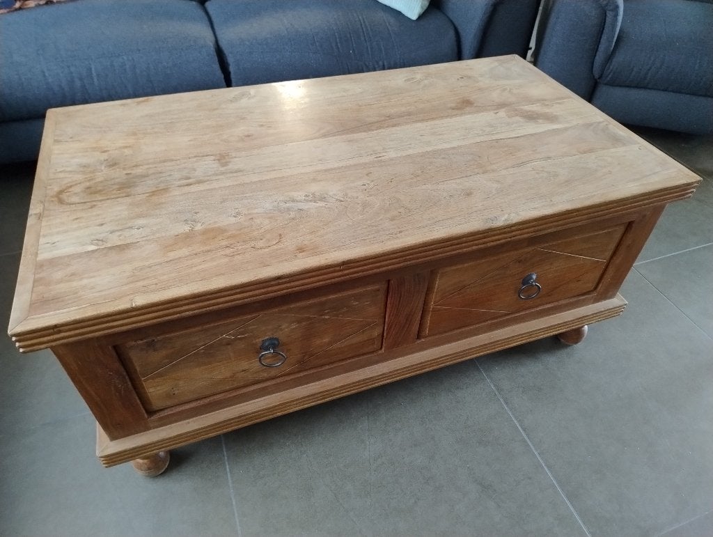 Table basse en bois massif marron foncé, 100 à 150 cm, Massief donker bruin, Enlèvement, Utilisé