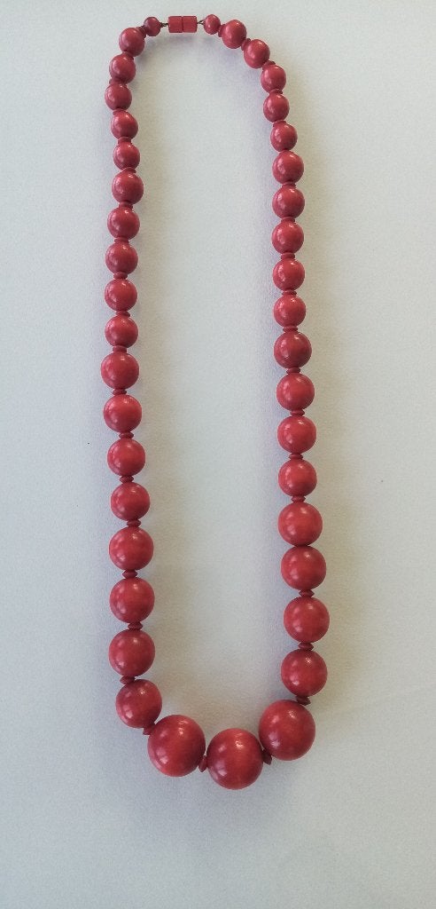 Vintage '80's rode houten kralenketting- onberispelijk, Ophalen, Zo goed als nieuw, Rood, Overige materialen