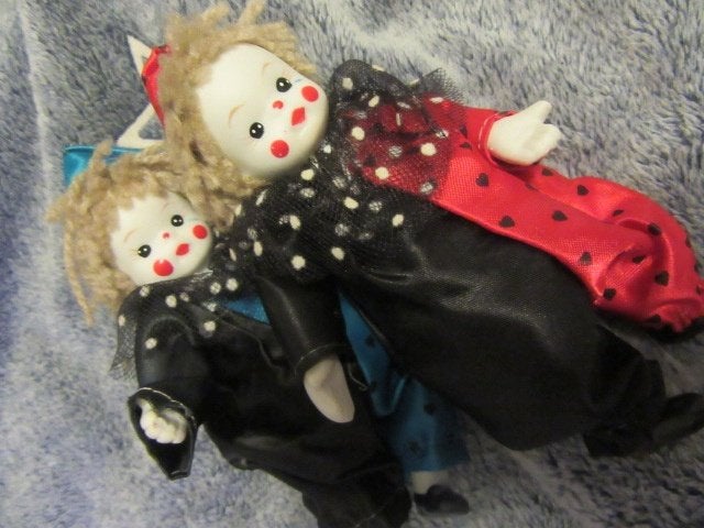 2x Pierrot - clown -- Vintage -- Boltze - blauw + rood, Antiquités & Art, Enlèvement ou Envoi